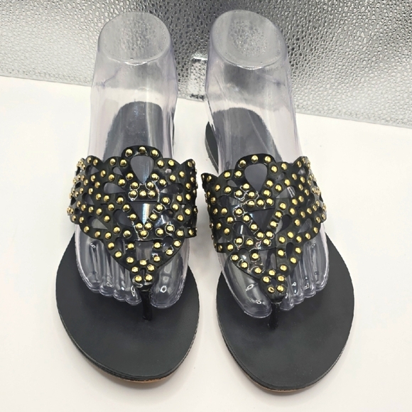 Vince Camuto Shoes - Vince Camuto Black and Gold Studded Flip Flop Sandals